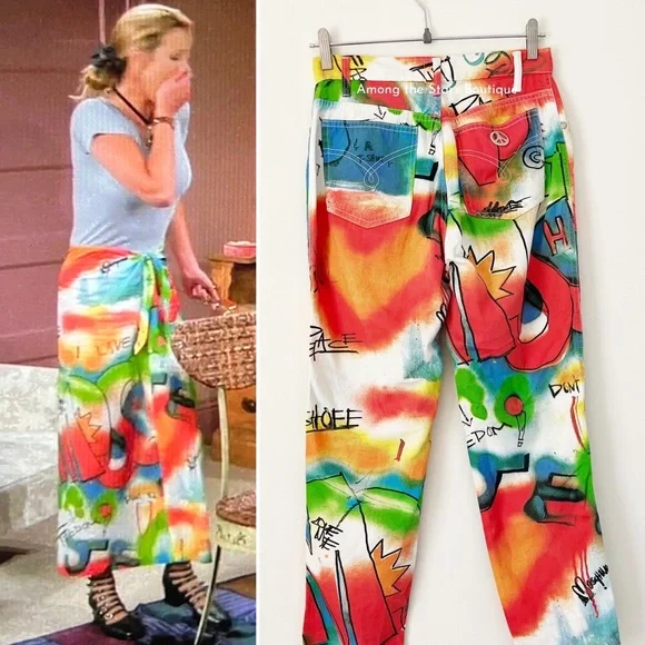 Super Rare Vintage 90s Moschino Graffiti Print Jeans Alt. ASO Phoebe in Friends - Picture 2 of 14